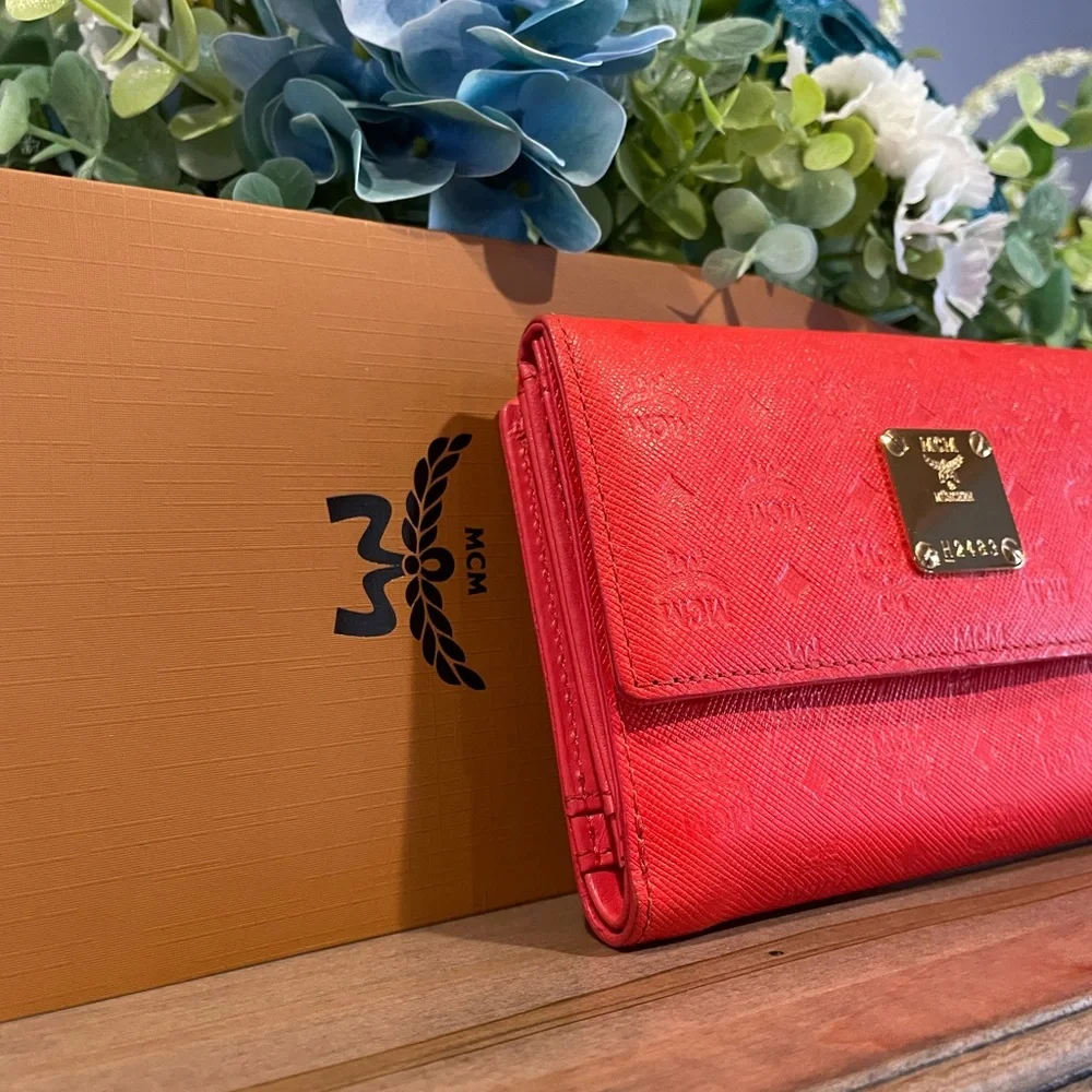 MCM Embossed Leather Compact Wallet